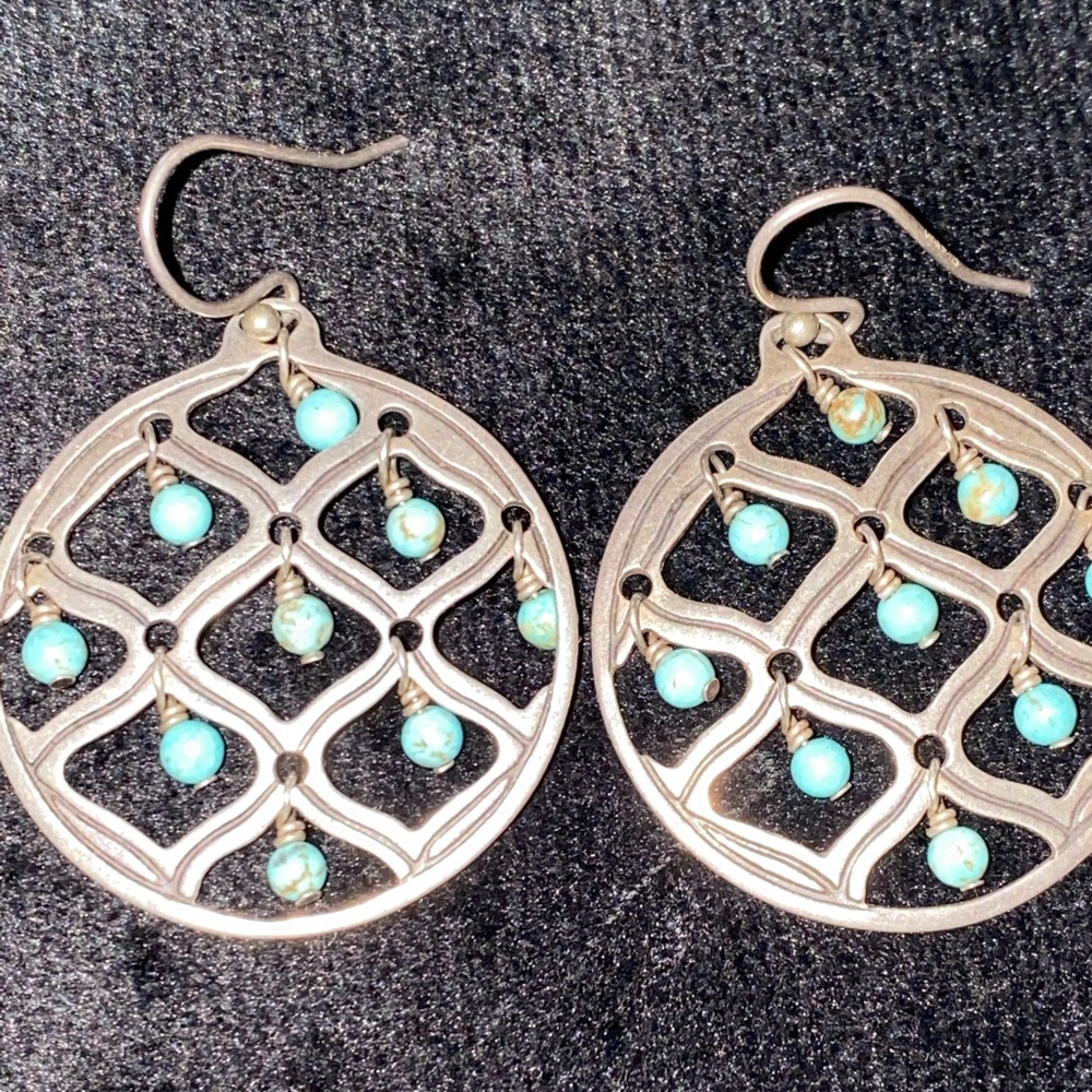 Retired sterling Silver and Blue Green Howlite Dangle Earrings